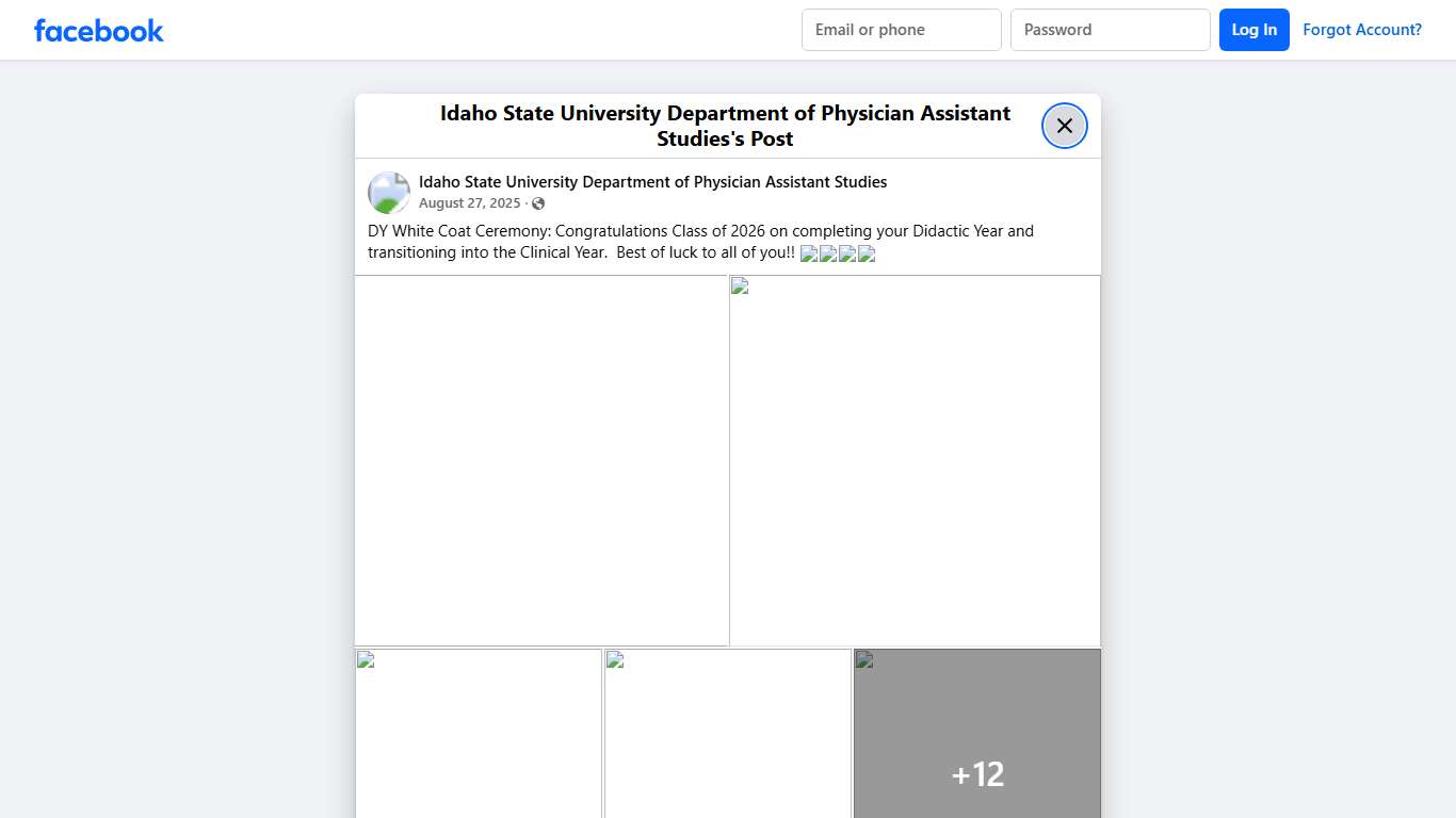 DY White Coat Ceremony: Congratulations Class of 2026 on completing your Didactic Year and transitioning into the Clinical Year. Best of luck to... - Idaho State University Department of Physician Assistant Studies Facebook